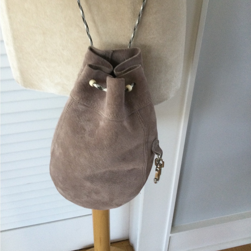 Grey Suede Handmade Drawstring Purse w/Silver Hardware